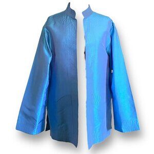 Smithsonian Institute Womens Jacket Sz Large Blue 100% Thai Silk Open Front